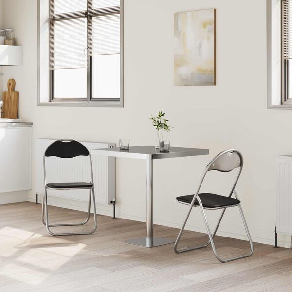 vidaXL Skl&aacute;dac&iacute; židle 2 pcs Čern&aacute; a &scaron;ed&aacute; 48 x 43,5 x 81 cm Uměl&aacute; kůže