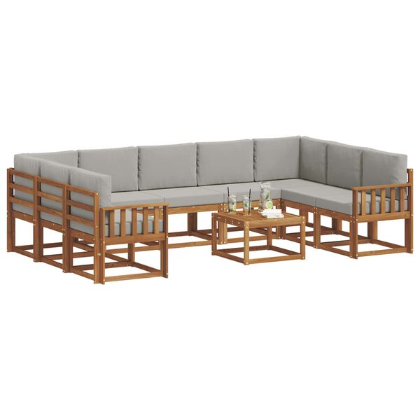 vidaXL Venkovn&iacute; pohovkov&aacute; souprava 10 pcs Př&iacute;rodn&iacute; a světle &scaron;ed&aacute;