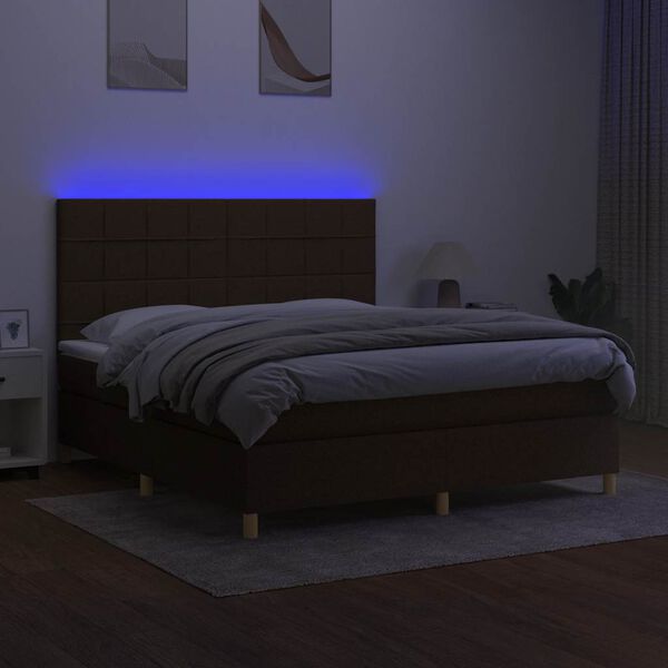vidaXL Box spring postel s matrac&iacute; a LED tmavě hněd&aacute; 180x200 cm textil