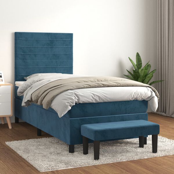 vidaXL Box spring postel s matrac&iacute; tmavě modr&aacute; 90x200 cm samet