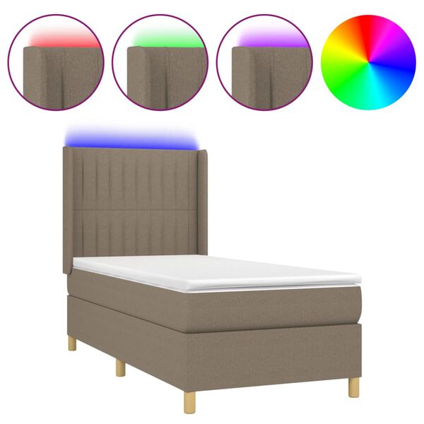 vidaXL Box spring postel s matrac&iacute; a LED taupe 90x200 cm textil