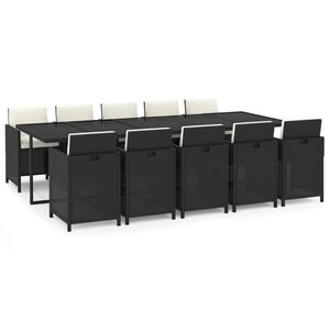 vidaXL 11d&iacute;ln&yacute; zahradn&iacute; j&iacute;deln&iacute; set s podu&scaron;kami polyratan čern&yacute;