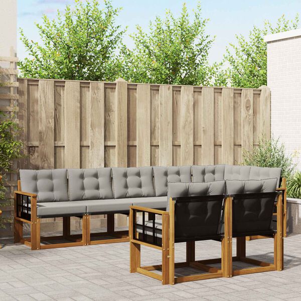 vidaXL Venkovn&iacute; pohovkov&aacute; souprava 8 pcs Př&iacute;rodn&iacute; a světle &scaron;ed&aacute;