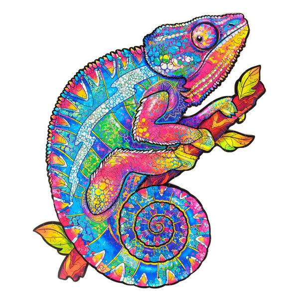 UNIDRAGON 202d&iacute;ln&eacute; dřevěn&eacute; puzzle Iridescent Chameleon středn&iacute; 26x33cm