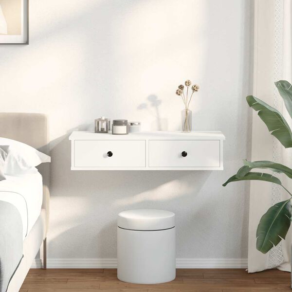 vidaXL N&aacute;stěnn&aacute; police se z&aacute;suvkami b&iacute;l&aacute; 80x34x17 cm kompozitn&iacute; dřevo