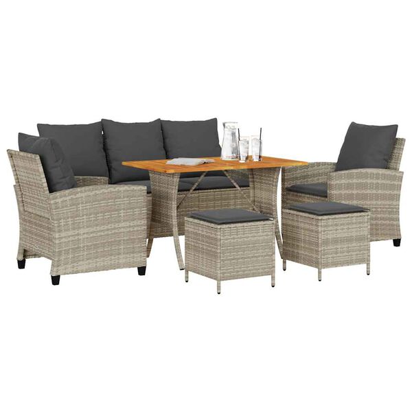 vidaXL 6d&iacute;ln&aacute; zahradn&iacute; sedac&iacute; souprava a podu&scaron;ky světle &scaron;ed&aacute; polyratan