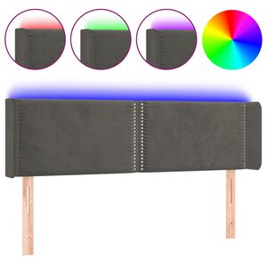 vidaXL Čelo postele s LED tmavě &scaron;ed&eacute; 147 x 16 x 78/88 cm samet