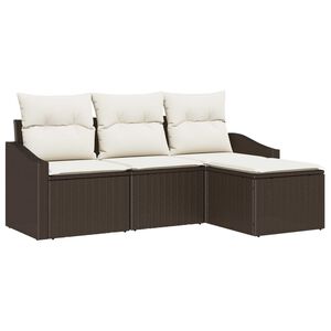vidaXL Set pohovek s pol&scaron;t&aacute;řem 4 pcs Hněd&aacute; a kr&eacute;mov&aacute; polyratan