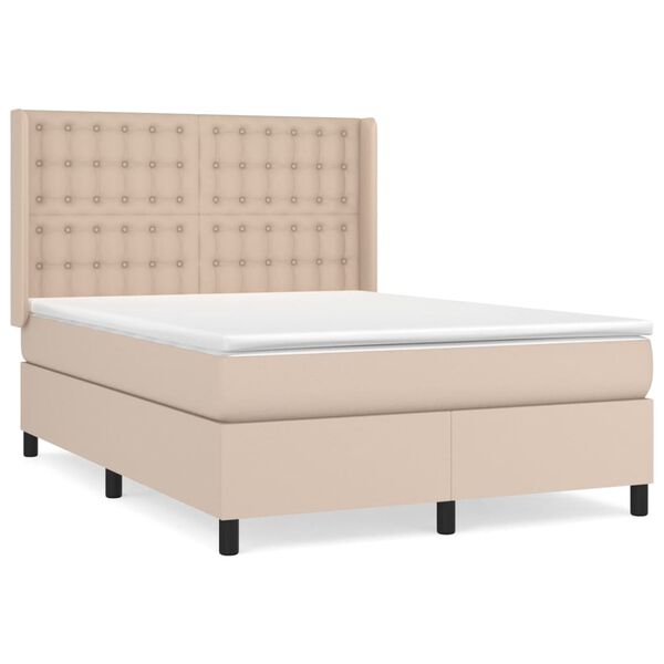 vidaXL Box spring postel s matrac&iacute; cappuccino 140x200 cm uměl&aacute; kůže