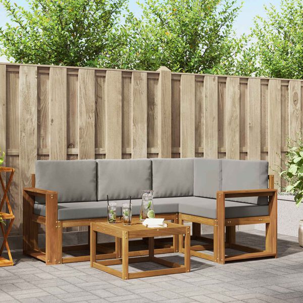 vidaXL Venkovn&iacute; pohovkov&aacute; souprava 5 pcs Př&iacute;rodn&iacute; a světle &scaron;ed&aacute;