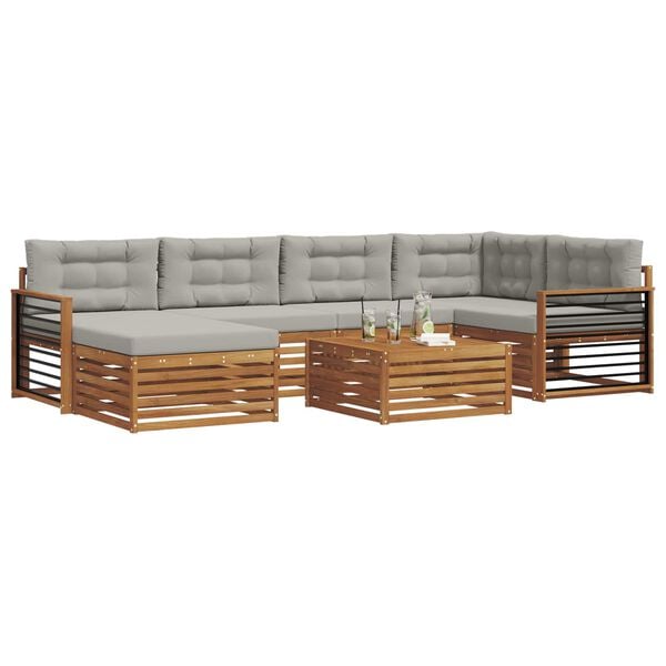 vidaXL Venkovn&iacute; pohovkov&aacute; souprava 7 pcs Př&iacute;rodn&iacute; a světle &scaron;ed&aacute;