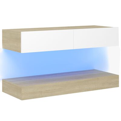 vidaXL TV skříňka s LED osvětlením bílá a dub sonoma 90 x 35 cm