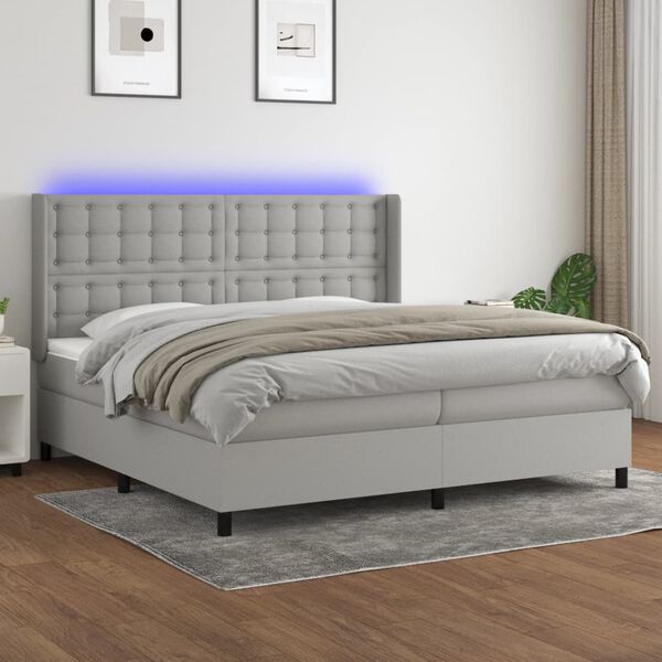 vidaXL Box spring postel s matrac&iacute; a LED světle &scaron;ed&aacute; 200x200 cm textil
