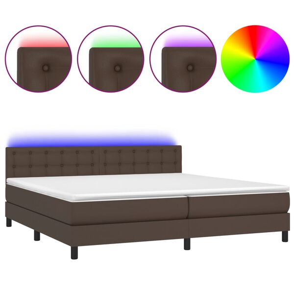 vidaXL Box spring postel s matrac&iacute; a LED hněd&aacute; 200x200 cm uměl&aacute; kůže