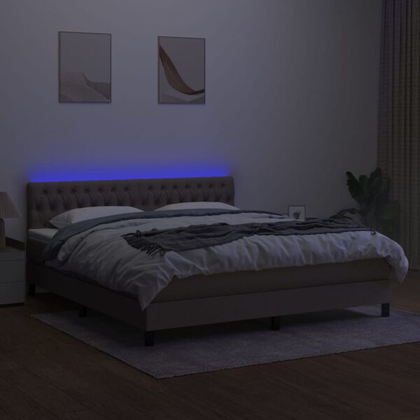 vidaXL Box spring postel s matrac&iacute; a LED taupe 180x200 cm textil