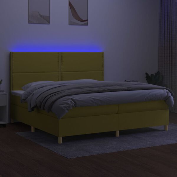 vidaXL Box spring postel s matrac&iacute; a LED zelen&aacute; 200x200 cm textil