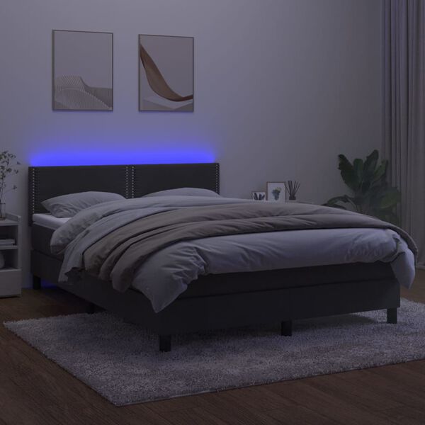 vidaXL Box spring postel s matrac&iacute; a LED tmavě &scaron;ed&aacute; 140x200 cm samet