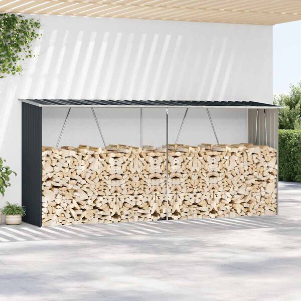 vidaXL Zahradní kůlna na dříví pozinkovaná ocel 330x84x152 cm antracit