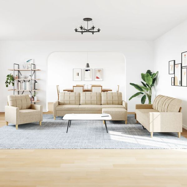 vidaXL 4d&iacute;ln&aacute; sedac&iacute; souprava s podnožkou kr&eacute;mov&aacute; textil