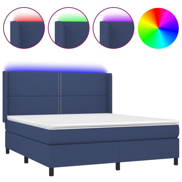 vidaXL Box spring postel s matrac&iacute; a LED modr&aacute; 160x200 cm textil