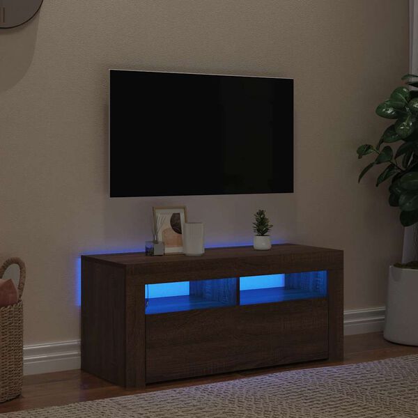 vidaXL TV skříňka s LED osvětlením hnědý dub 90 x 35 x 40 cm