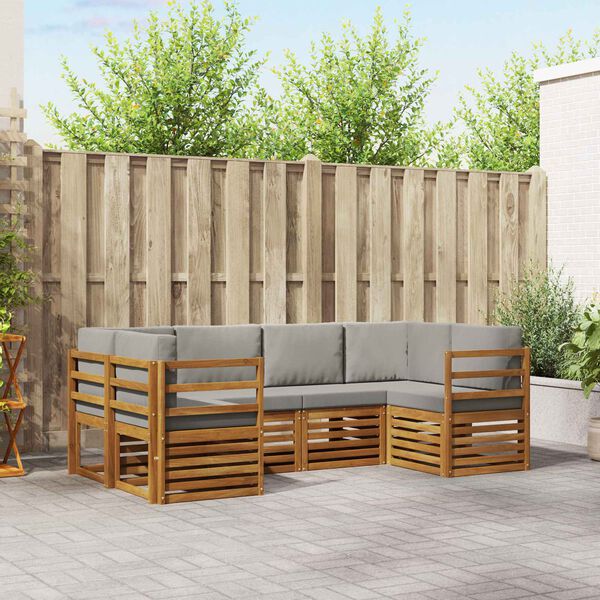 vidaXL Sedac&iacute; soupravy s pol&scaron;t&aacute;řem 6 pcs Př&iacute;rodn&iacute; a světle &scaron;ed&aacute;