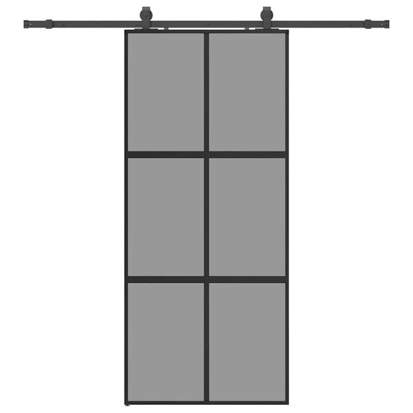 vidaXL Posuvn&eacute; dveře se sadou kov&aacute;n&iacute; čern&eacute; 90x205 cm Tvrzen&eacute; sklo