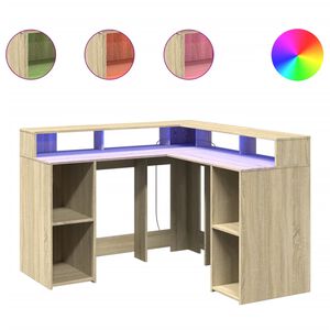 vidaXL Psac&iacute; stůl s LED dub sonoma 130 x 130 x 91 cm kompozitn&iacute; dřevo
