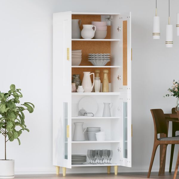 vidaXL Skř&iacute;ň highboard b&iacute;l&aacute; 69,5 x 34 x 180 cm kompozitn&iacute; dřevo
