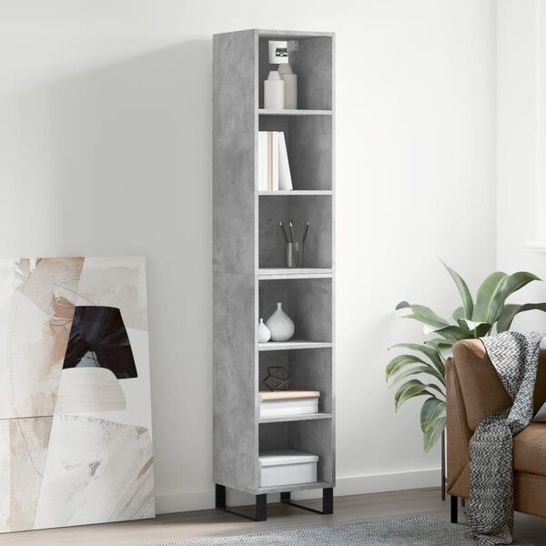 vidaXL Skř&iacute;ň highboard betonově &scaron;ed&aacute; 34,5x32,5x180 cm kompozitn&iacute; dřevo