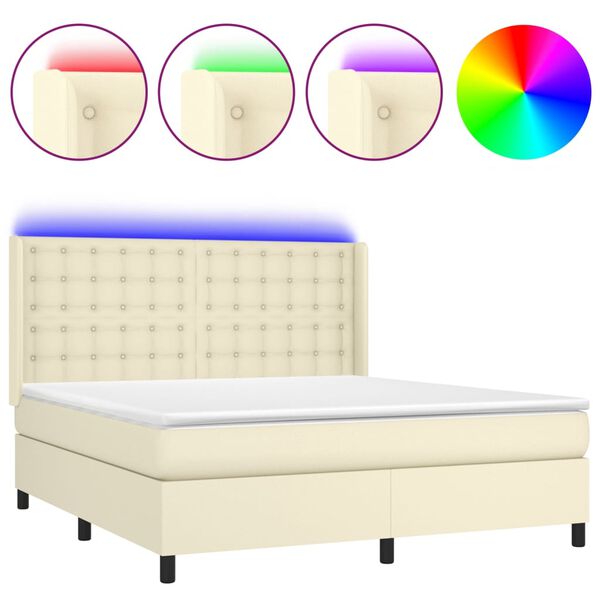 vidaXL Box spring postel s matrac&iacute; a LED kr&eacute;mov&aacute; 180x200cm uměl&aacute; kůže