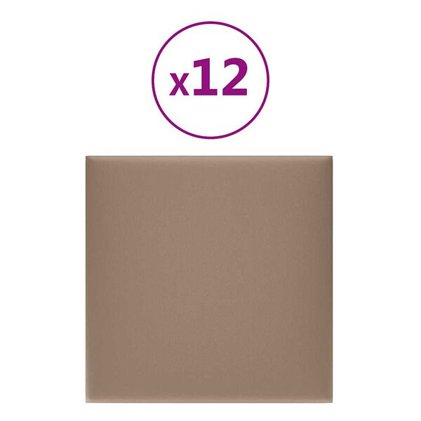 vidaXL N&aacute;stěnn&eacute; panely 12 ks cappuccino 30 x 30 cm uměl&aacute; kůže 1,08 m&sup2;