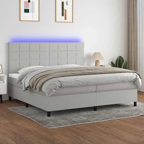 vidaXL Box spring postel s matrac&iacute; a LED světle &scaron;ed&aacute; 200x200 cm textil