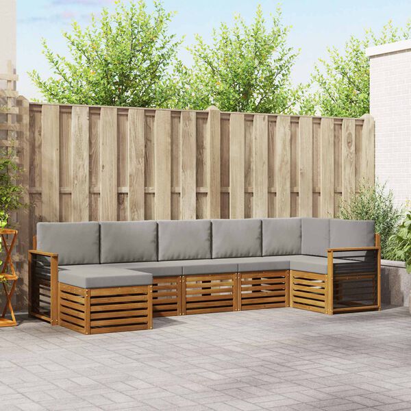 vidaXL Rohov&aacute; sofa sada s pol&scaron;t&aacute;řem 7 pcs Př&iacute;rodn&iacute; a světle &scaron;ed&aacute;