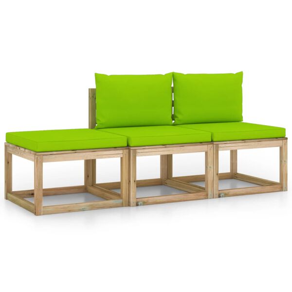 vidaXL 3d&iacute;ln&aacute; zahradn&iacute; sedac&iacute; souprava s jasně zelen&yacute;mi podu&scaron;kami