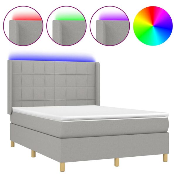 vidaXL Box spring postel s matrac&iacute; a LED světle &scaron;ed&aacute; 140x200 cm textil