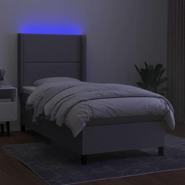 vidaXL Box spring postel s matrac&iacute; a LED světle &scaron;ed&aacute; 100x200 cm textil