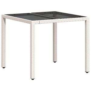 vidaXL Zahradn&iacute; stůl se skleněnou deskou b&iacute;l&yacute; 90x90x75 cm polyratan