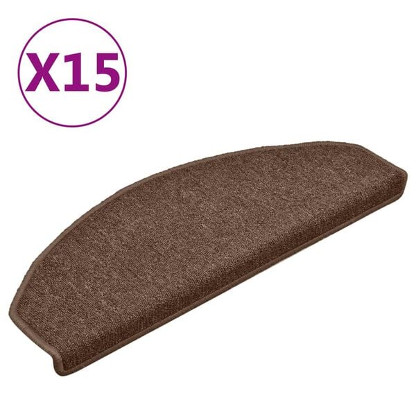 vidaXL Schodov&eacute; rohože 15 ks 65 x 24 x 4 cm hněd&eacute;, půlkulat&eacute;, velk&eacute;