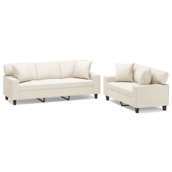 vidaXL 2d&iacute;ln&aacute; sedac&iacute; souprava pol&scaron;t&aacute;ře a podu&scaron;ky kr&eacute;mov&aacute; uměl&aacute; kůže