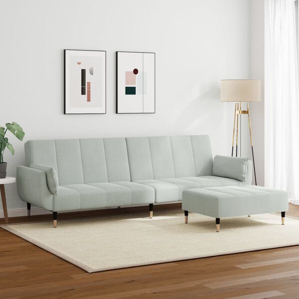 vidaXL 2m&iacute;stn&aacute; rozkl&aacute;dac&iacute; pohovka s podnožkou světle &scaron;ed&aacute; samet