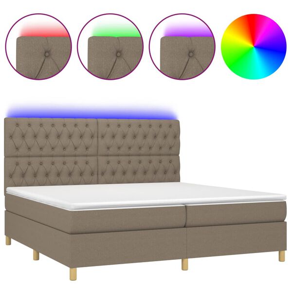 vidaXL Box spring postel s matrac&iacute; a LED taupe 200x200 cm textil