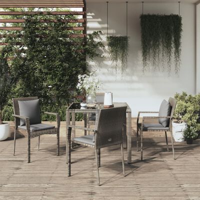 vidaXL 5dílný zahradní jídelní set s poduškami šedý polyratan