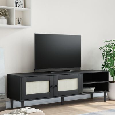 vidaXL TV skříňka SENJA ratanový vzhled černá 158x40x49 cm borovice