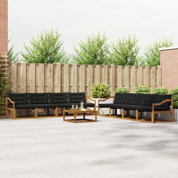 vidaXL Venkovn&iacute; pohovkov&aacute; souprava s pol&scaron;t&aacute;řem 9 pcs Přirozen&aacute; a čern&aacute;