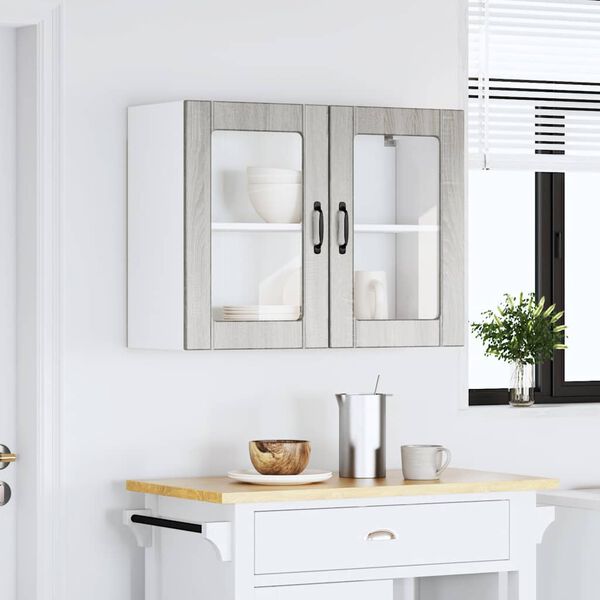 vidaXL Kuchyňsk&aacute; n&aacute;stěnn&aacute; skř&iacute;ňka se skleněn&yacute;mi dv&iacute;řky "Lucca" &scaron;ed&aacute;, dřevo sonoma