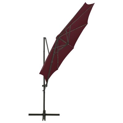 vidaXL Konzolový slunečník s tyčí a LED světly bordó 300 cm