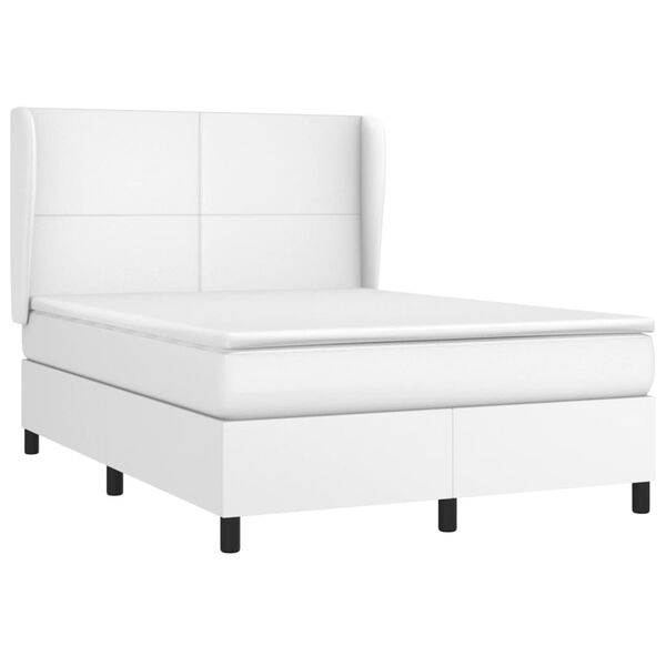 vidaXL Box spring postel s matrac&iacute; b&iacute;l&aacute; 140x200 cm uměl&aacute; kůže
