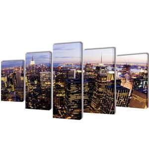 Sada obrazů, tisk na pl&aacute;tně, panor&aacute;ma New Yorku, 200 x 100 cm