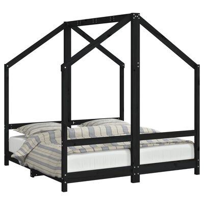 vidaXL Dětská postel černá 2x (70 x 140) cm masivní borové dřevo